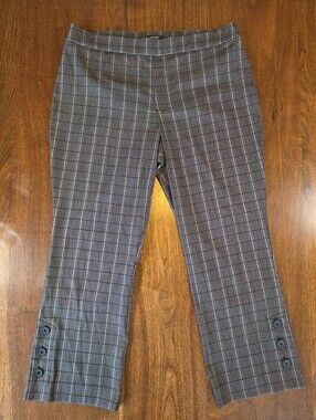 Simply Vera Vera Wang Plaid Crop Pants Flare Hem Accent Buttons Large